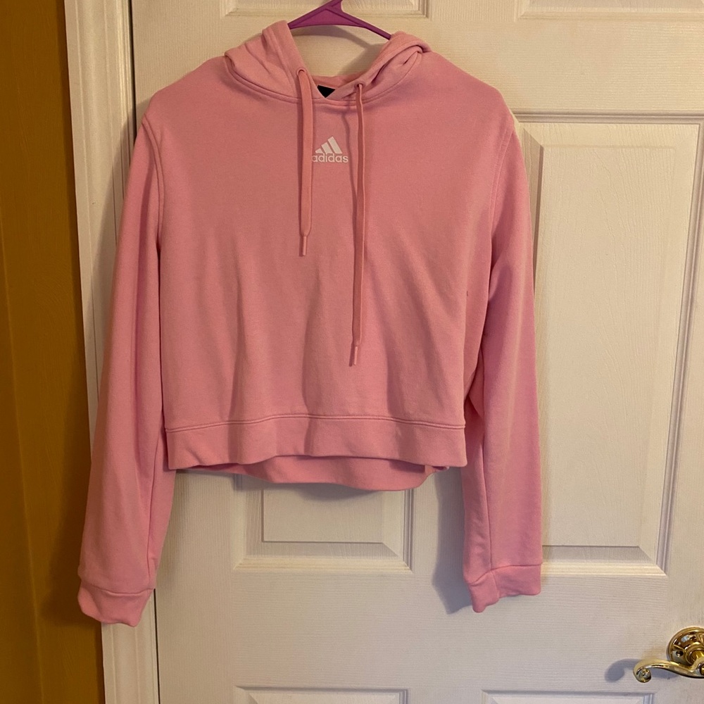 PINK ADIDAS CROP SWEATSHIRT LARGE WOMENS